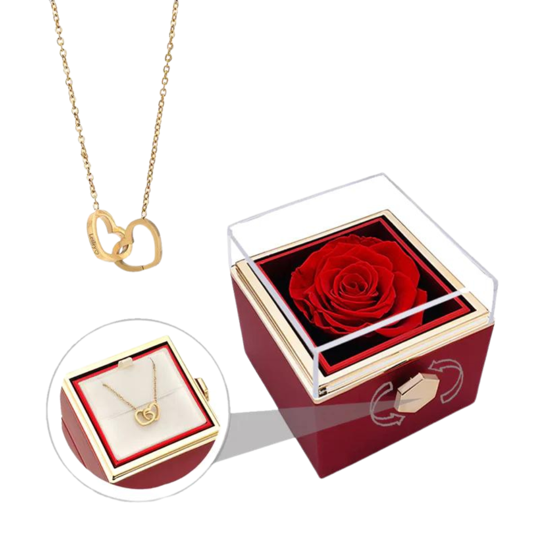 קופסת ורד מסתובבת עם שרשרת זוגית