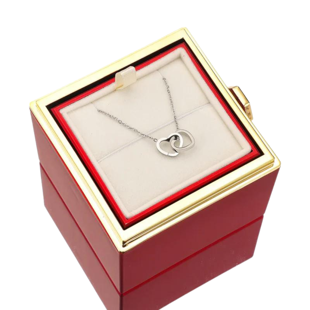 קופסת ורד מסתובבת עם שרשרת זוגית