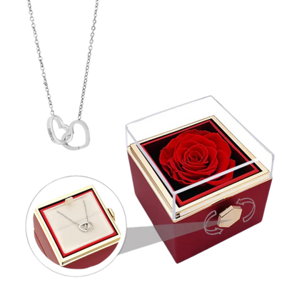 קופסת ורד מסתובבת עם שרשרת זוגית