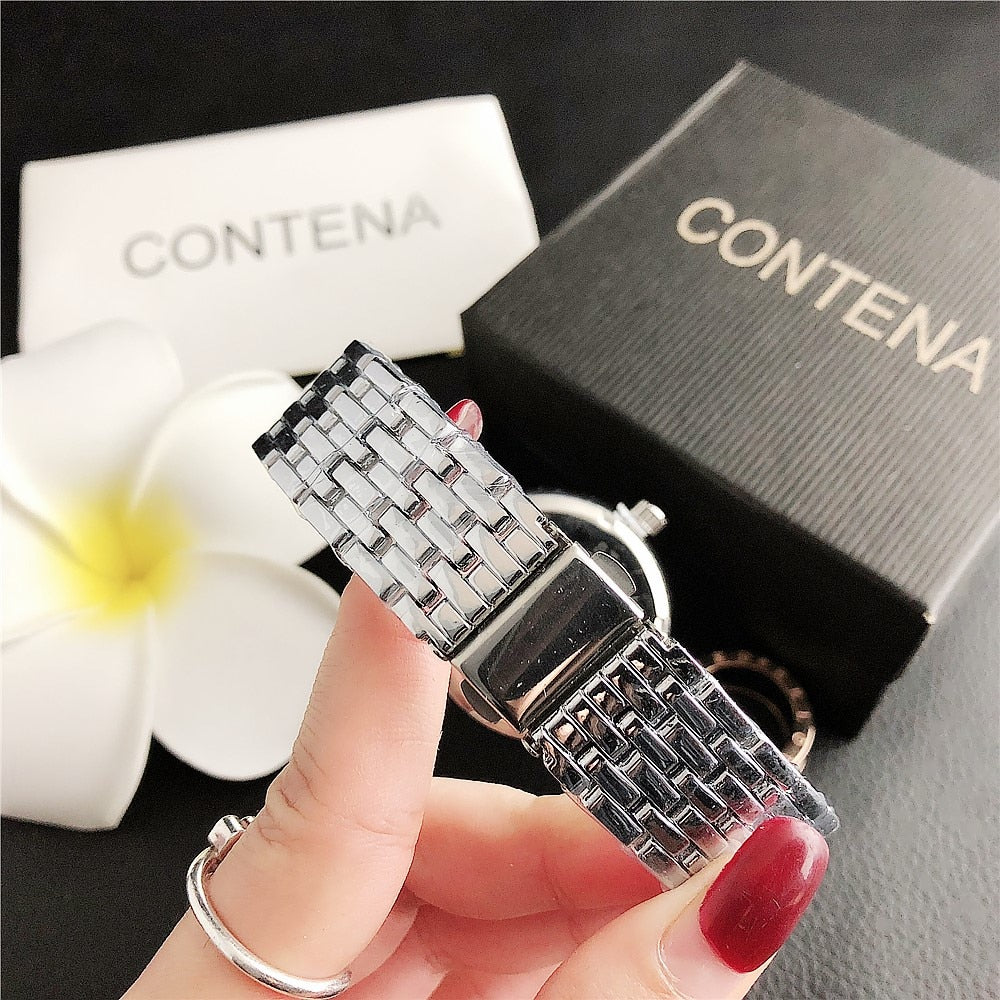 שעון קוורץ יוקרתי כסוף - רצועת מלבנים