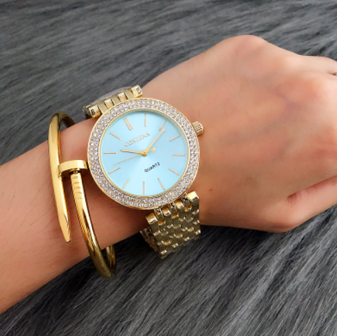 שעון קוורץ יוקרתי כסוף - רצועת מלבנים